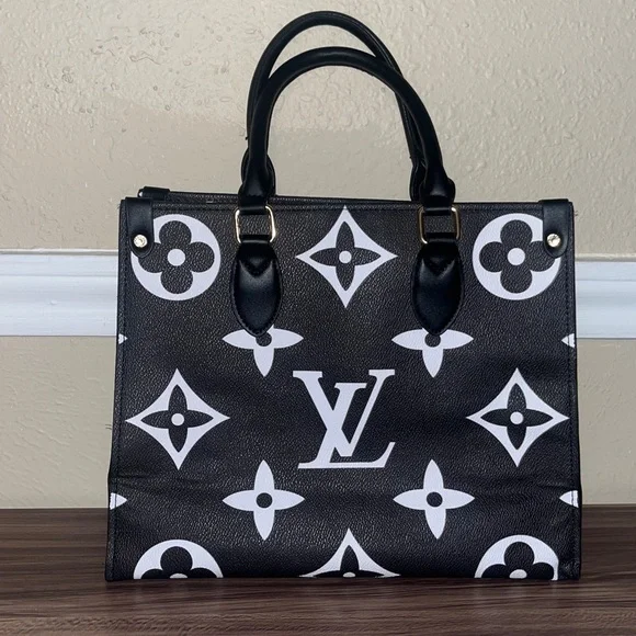 Inspired Monogram Black and White Tote - Picture 2 of 16